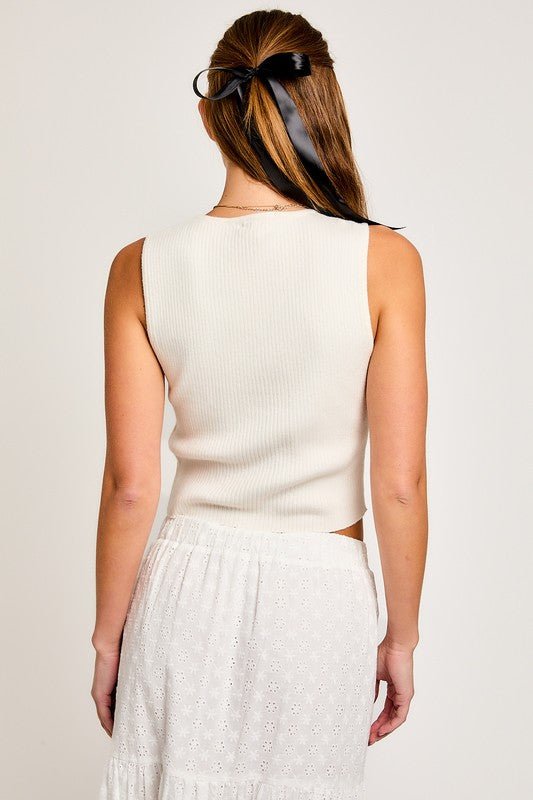 Satin Bow Detail Sleeveless Sweater Top - Happily Ever Atchison Shop Co.