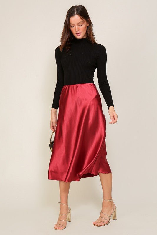 Satin Midi Flare Skirt - Happily Ever Atchison Shop Co.