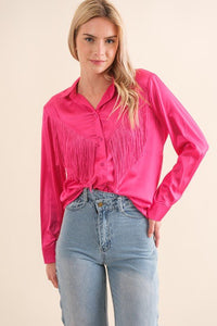 Satin Shirt Blouse with Chevron Fringe - Happily Ever Atchison Shop Co.