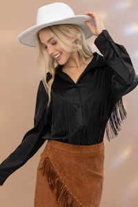 Satin Shirt Blouse with Chevron Fringe - Happily Ever Atchison Shop Co.