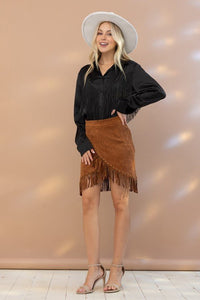 Satin Shirt Blouse with Chevron Fringe - Happily Ever Atchison Shop Co.