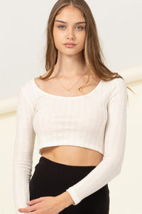 Scoop Neck Long Sleeve Crop Top - Happily Ever Atchison Shop Co.