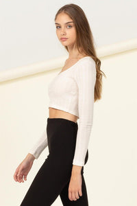 Scoop Neck Long Sleeve Crop Top - Happily Ever Atchison Shop Co.