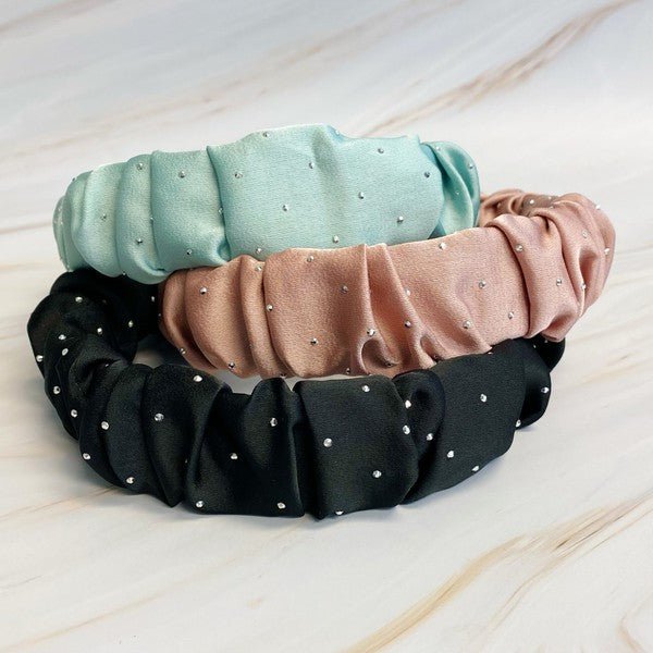 Scrunched Satin Jewel Dotted Headband - Happily Ever Atchison Shop Co.