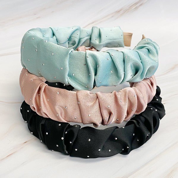 Scrunched Satin Jewel Dotted Headband - Happily Ever Atchison Shop Co.