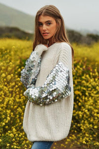 Sequin Sleeve Sweater Knit Tunic Top - Happily Ever Atchison Shop Co.