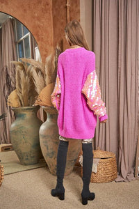 Sequin Sleeve Sweater Knit Tunic Top - Happily Ever Atchison Shop Co.
