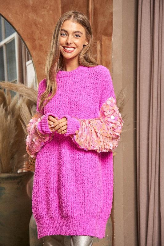 Sequin Sleeve Sweater Knit Tunic Top - Happily Ever Atchison Shop Co.