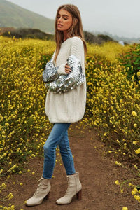 Sequin Sleeve Sweater Knit Tunic Top - Happily Ever Atchison Shop Co.