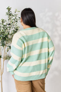 Sew In Love Full Size Contrast Striped Round Neck Sweater - Happily Ever Atchison Shop Co.