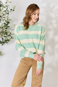 Sew In Love Full Size Contrast Striped Round Neck Sweater - Happily Ever Atchison Shop Co.