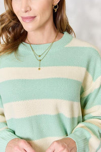 Sew In Love Full Size Contrast Striped Round Neck Sweater - Happily Ever Atchison Shop Co.