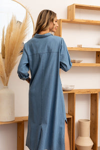 Sew In Love High - Low Button Up Roll - Tab Sleeve Denim Dress - Happily Ever Atchison Shop Co.