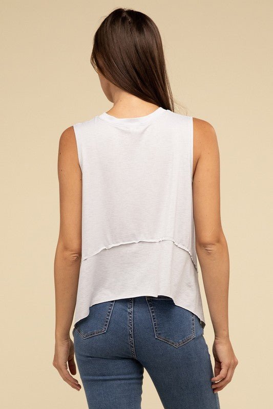 Shark Bite Side Slit Short Sleeveless Top - Happily Ever Atchison Shop Co.