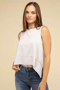 Shark Bite Side Slit Short Sleeveless Top - Happily Ever Atchison Shop Co.