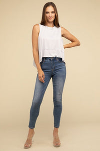 Shark Bite Side Slit Short Sleeveless Top - Happily Ever Atchison Shop Co.