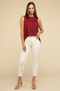 Shark Bite Side Slit Short Sleeveless Top - Happily Ever Atchison Shop Co.