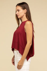 Shark Bite Side Slit Short Sleeveless Top - Happily Ever Atchison Shop Co.