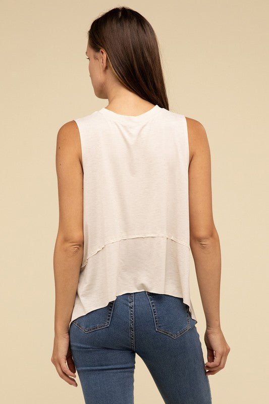 Shark Bite Side Slit Short Sleeveless Top - Happily Ever Atchison Shop Co.