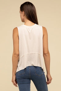 Shark Bite Side Slit Short Sleeveless Top - Happily Ever Atchison Shop Co.