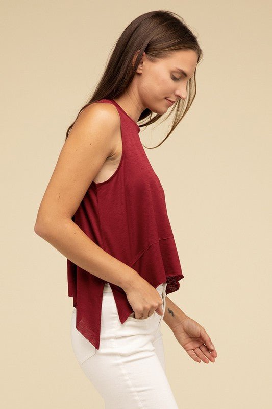 Shark Bite Side Slit Short Sleeveless Top - Happily Ever Atchison Shop Co.