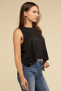 Shark Bite Side Slit Short Sleeveless Top - Happily Ever Atchison Shop Co.