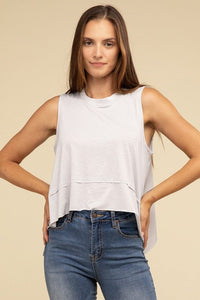 Shark Bite Side Slit Short Sleeveless Top - Happily Ever Atchison Shop Co.