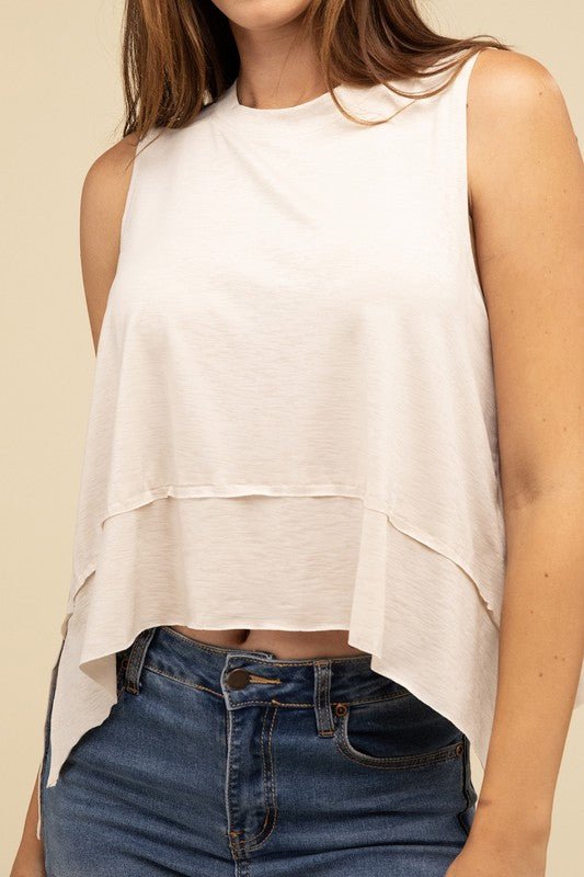 Shark Bite Side Slit Short Sleeveless Top - Happily Ever Atchison Shop Co.