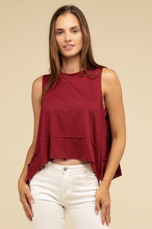 Shark Bite Side Slit Short Sleeveless Top - Happily Ever Atchison Shop Co.