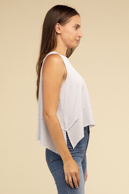 Shark Bite Side Slit Short Sleeveless Top - Happily Ever Atchison Shop Co.