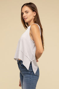 Shark Bite Side Slit Short Sleeveless Top - Happily Ever Atchison Shop Co.