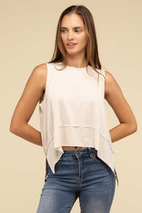 Shark Bite Side Slit Short Sleeveless Top - Happily Ever Atchison Shop Co.