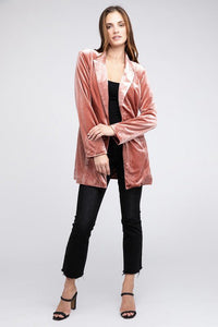 Shiny Velvet Peak Lapel Single Blazer - Happily Ever Atchison Shop Co.