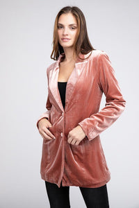 Shiny Velvet Peak Lapel Single Blazer - Happily Ever Atchison Shop Co.