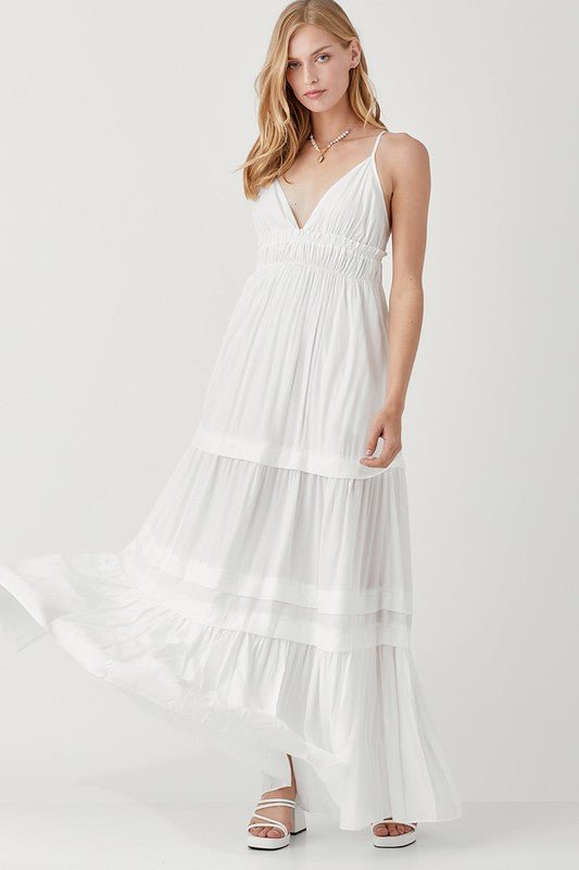 Shirred Ruffle Folded Detail Maxi Dress - Happily Ever Atchison Shop Co.