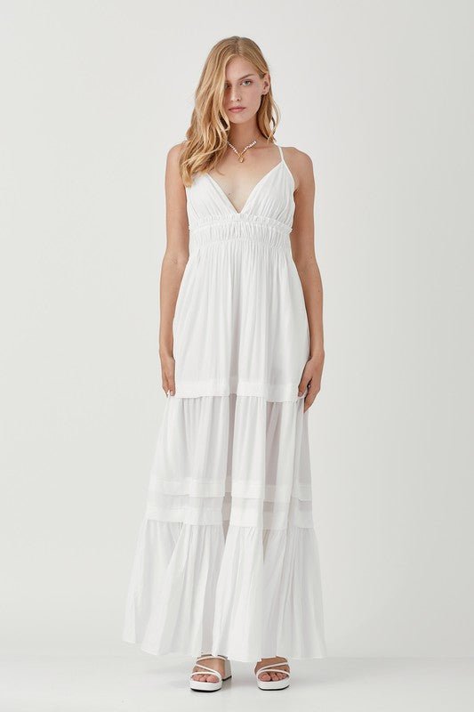 Shirred Ruffle Folded Detail Maxi Dress - Happily Ever Atchison Shop Co.