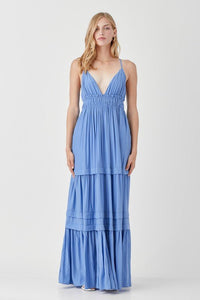 Shirred Ruffle Folded Detail Maxi Dress - Happily Ever Atchison Shop Co.