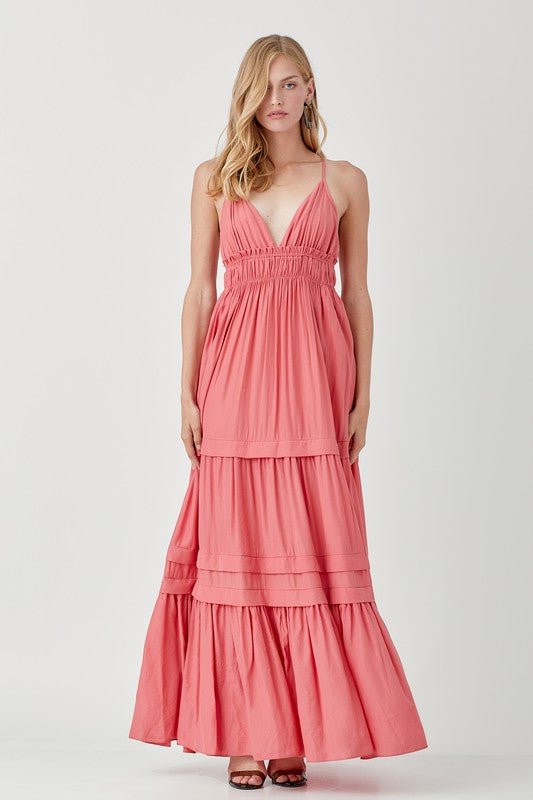 Shirred Ruffle Folded Detail Maxi Dress - Happily Ever Atchison Shop Co.