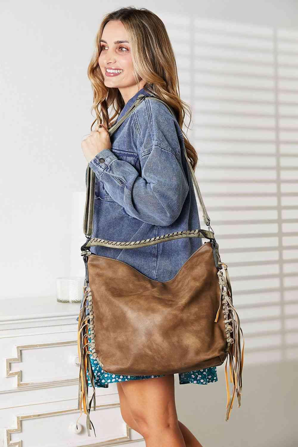 SHOMICO PU Leather Fringe Detail Shoulder Bag - Happily Ever Atchison Shop Co.