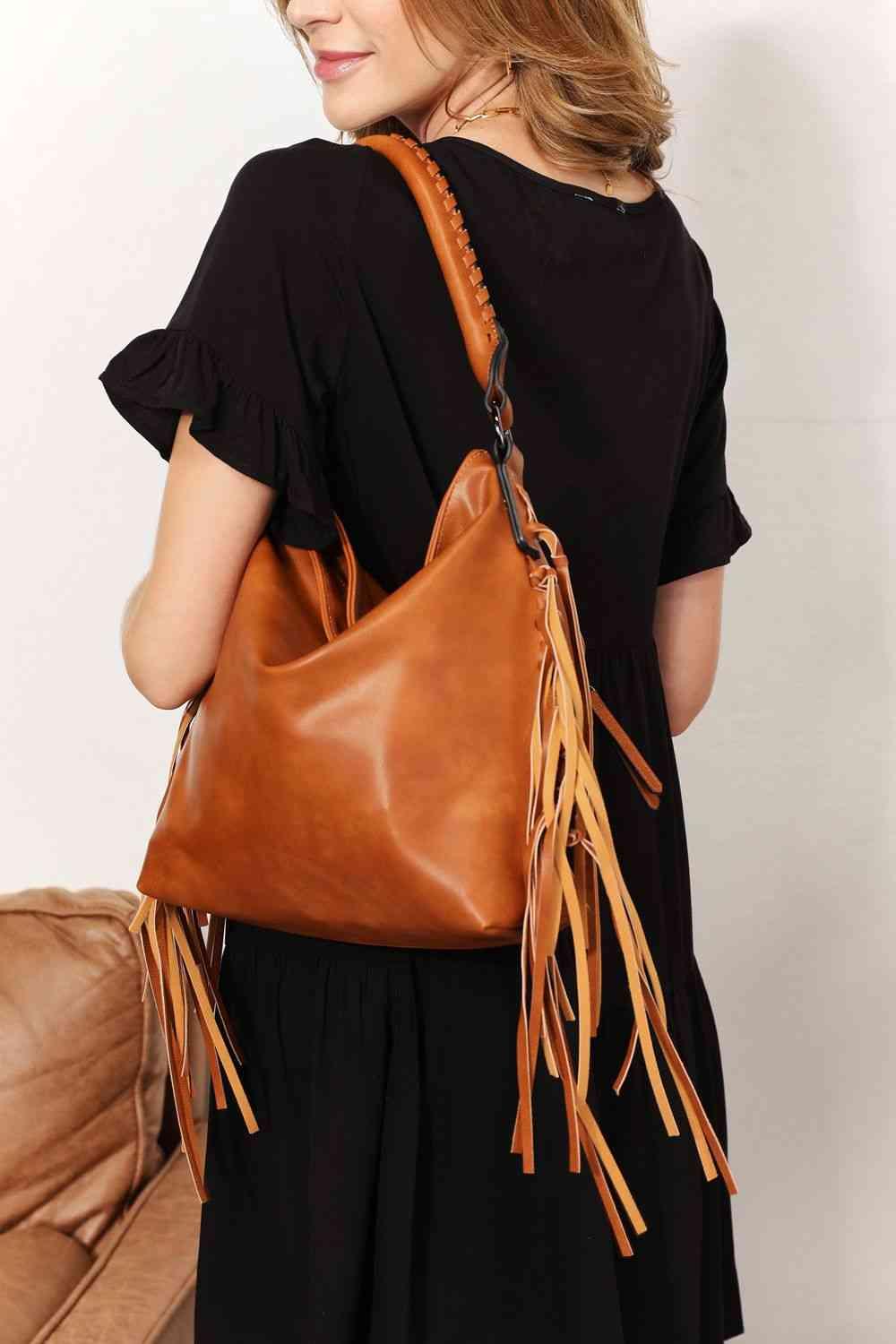 SHOMICO PU Leather Fringe Detail Shoulder Bag - Happily Ever Atchison Shop Co.