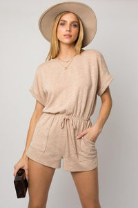 Short Roll - Up Sleeve Elastic Waist Romper - Happily Ever Atchison Shop Co.