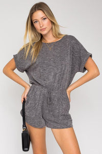 Short Roll - Up Sleeve Elastic Waist Romper - Happily Ever Atchison Shop Co.