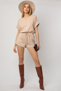 Short Roll - Up Sleeve Elastic Waist Romper - Happily Ever Atchison Shop Co.