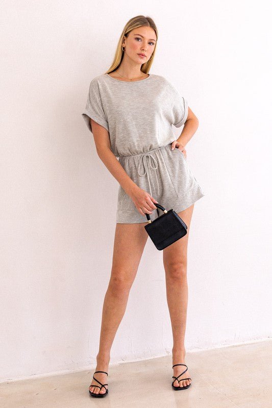 Short Roll - Up Sleeve Elastic Waist Romper - Happily Ever Atchison Shop Co.