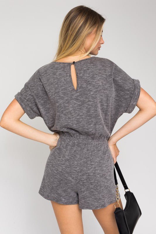 Short Roll - Up Sleeve Elastic Waist Romper - Happily Ever Atchison Shop Co.