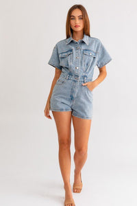 Short Sleeve Denim Romper - Happily Ever Atchison Shop Co.