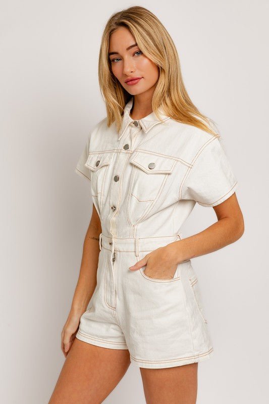 Short Sleeve Denim Romper - Happily Ever Atchison Shop Co.