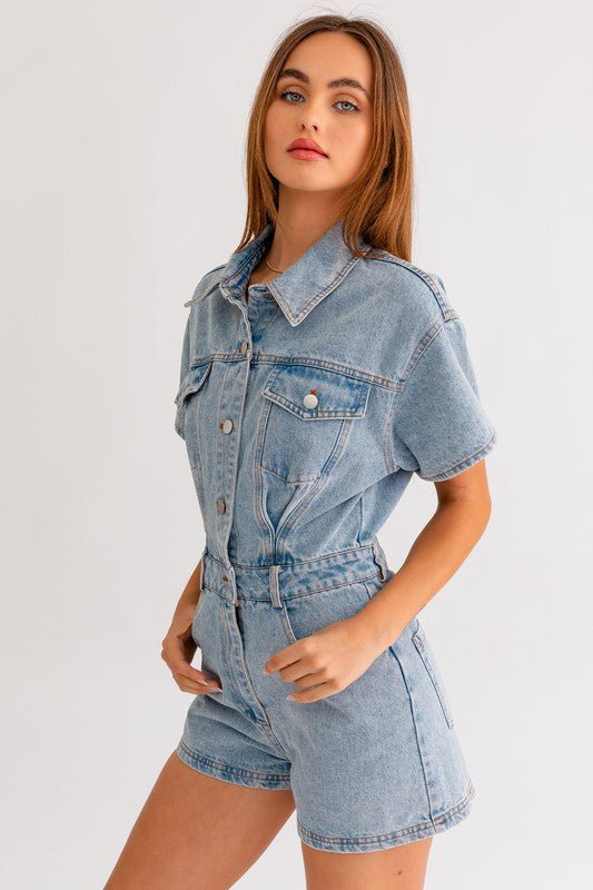 Short Sleeve Denim Romper - Happily Ever Atchison Shop Co.