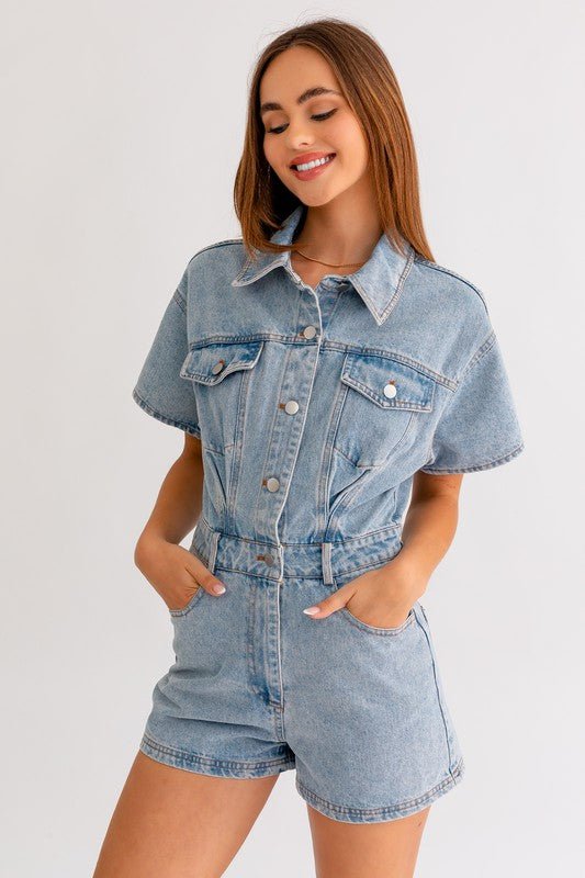 Short Sleeve Denim Romper - Happily Ever Atchison Shop Co.