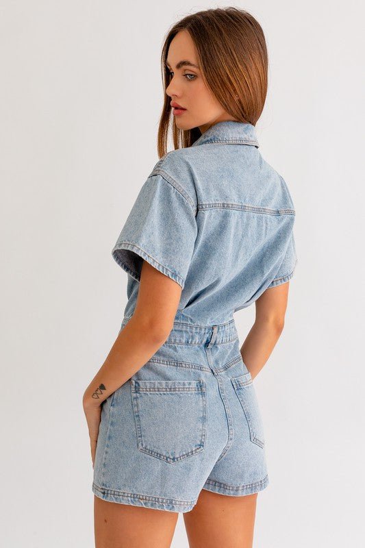 Short Sleeve Denim Romper - Happily Ever Atchison Shop Co.